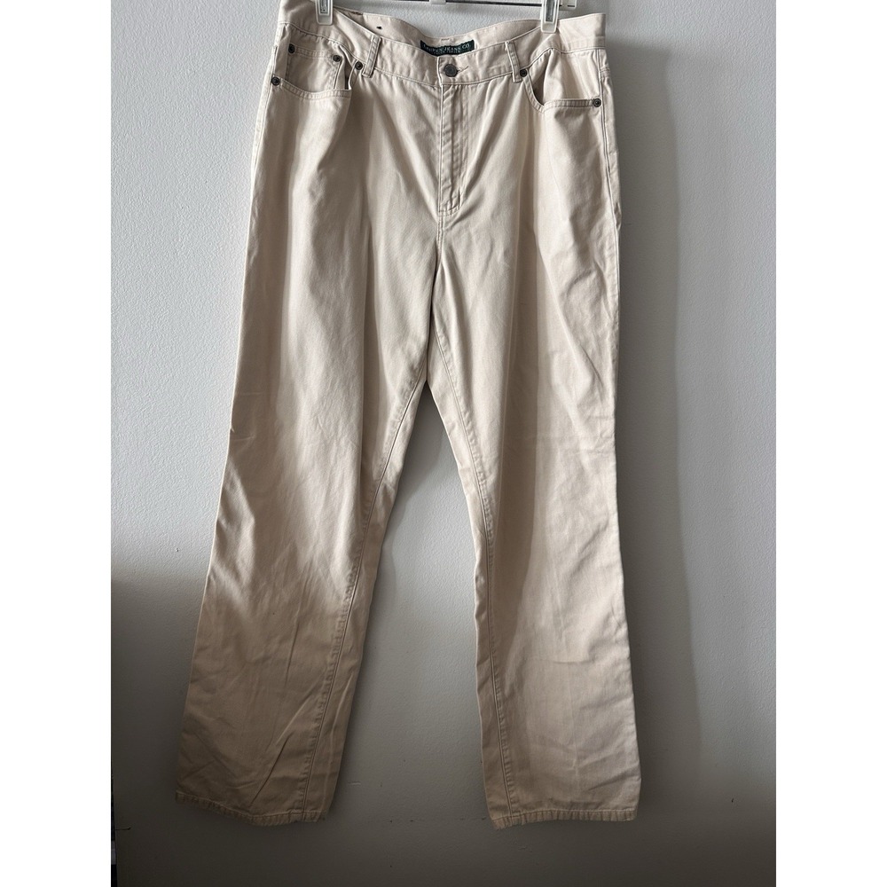 Lauren Jeans Co Ralph Lauren Khaki Tan Straight Leg Cotton Pants High Rise Sz 14